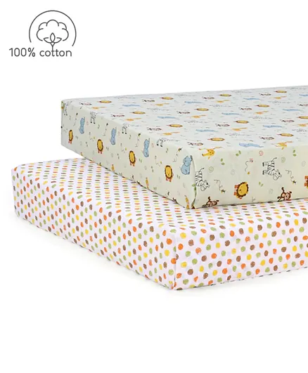 Babyhug Premium 100% Cotton Crib Sheets Set of 2 - Jungle Safari Theme