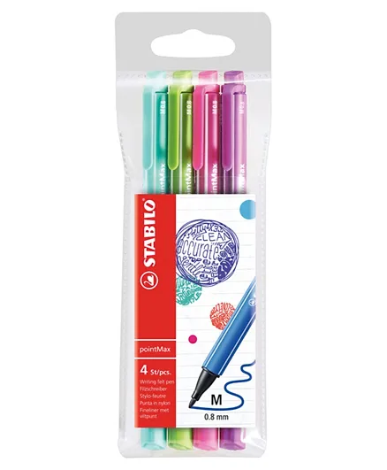 Stabilo Nylon Tip Writing Pen Pointmax Pack of 4 -Assorted Colours