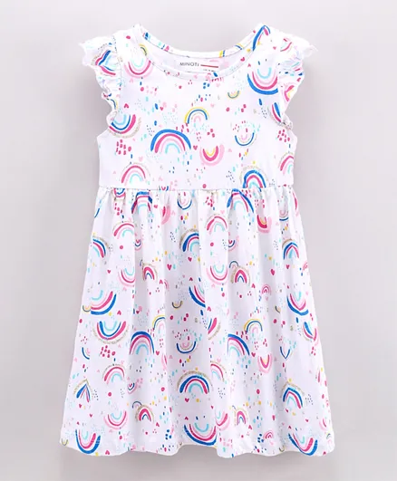 Minoti Rainbows All Over Print Dress - White