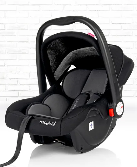 Babyhug 2 in 1 Adjustable Handle Amber Car Seat + Carry Cot With Rocking Base - Black Grey