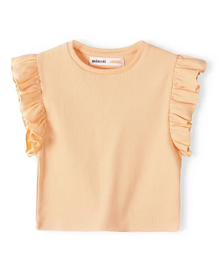 Minoti Solid Ruffle Rib T-Shirt - Orange