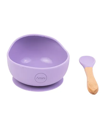 Amini Silicone Bowl And Spoon Set - Purple