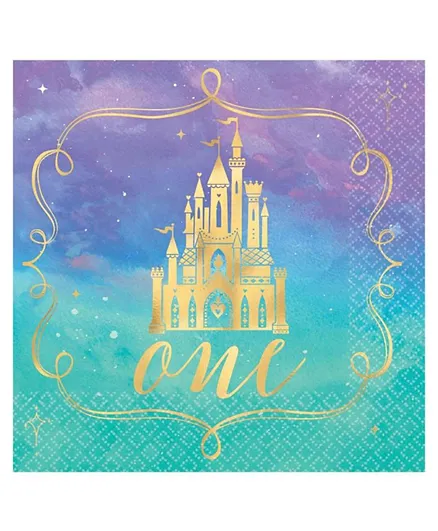 Party Centre 1st Birthday Princess Hot Stamped Beverage Napkin Pack of 16 - Multicolor