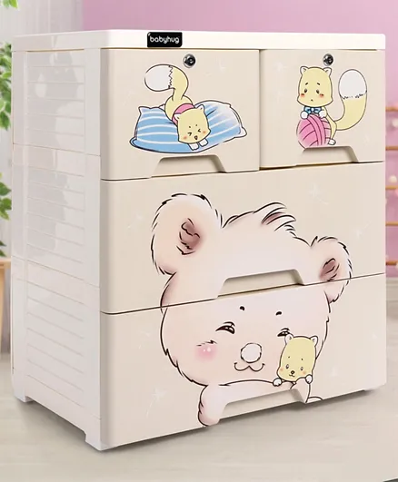 Babyhug Storage Cabinet 4 Compartment Teddy Print - Cream