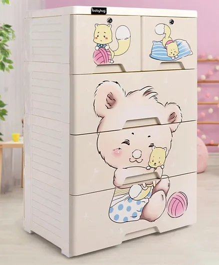 Babyhug Storage Cabinet 5 Compartment Teddy Print -Cream