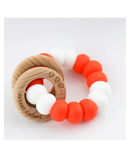 Desert Chomps Ringlet Summer Time Silicone & Wooden Teether - Coral & Pearls