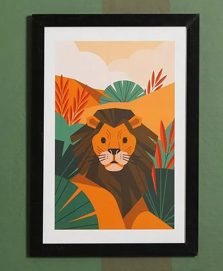 Pan Emirates Lion Wall Frame - Brown & Green