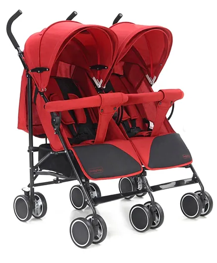 Babyhug Deuce Twin Stroller with Storage Basket - Red