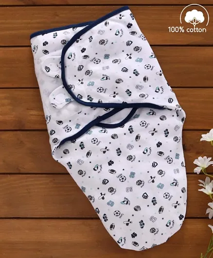 Babyhug Cotton Swaddle Wrapper Printed - Blue and White