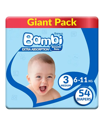 Sanita Bambi Baby Diapers Giant Pack Size 3 - 54 Pieces