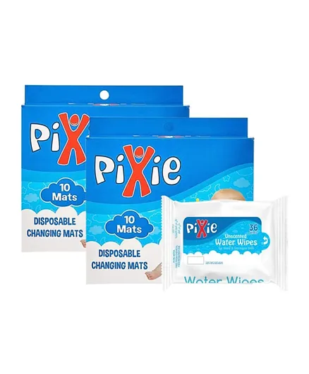 Pixie Disposable Changing Mats 20 + Water Wipes 36 Pieces
