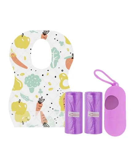 Star Babies Combo Pack of Disposable Bibs Fruits Print + Scented Bag + Dispenser -Lavender