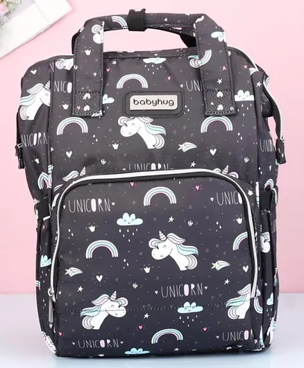 Babyhug Diaper Bag Unicorn Print - Black