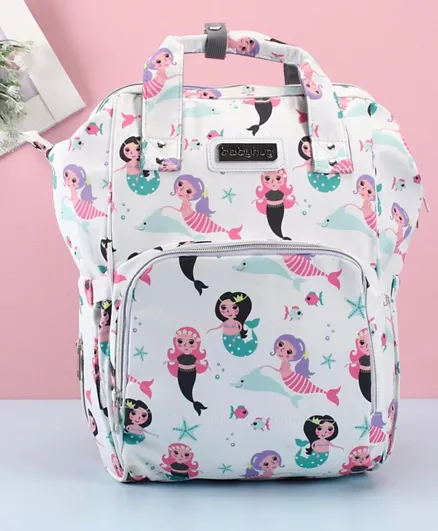 Babyhug Diaper Backpack Mermaid Print - White