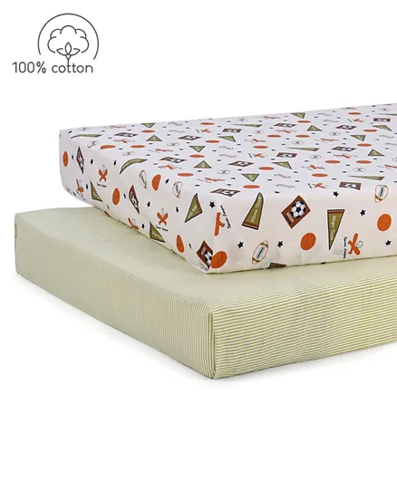 Babyhug Premium 100% Cotton Sports Theme Bed Sheets - 2 Pieces