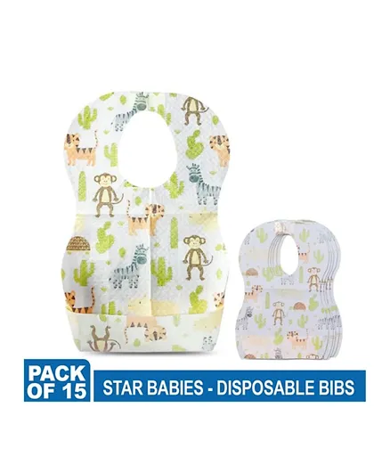 Star Babies Disposable Bibs Pack of 15 - Animals