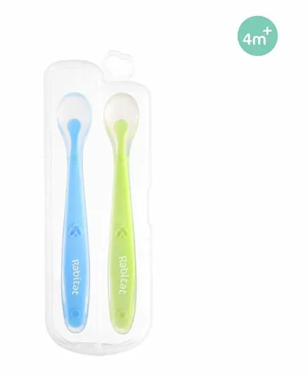 Rabitat Soft & Flexible Silicone Spoons Green & Blue - Pack of 2
