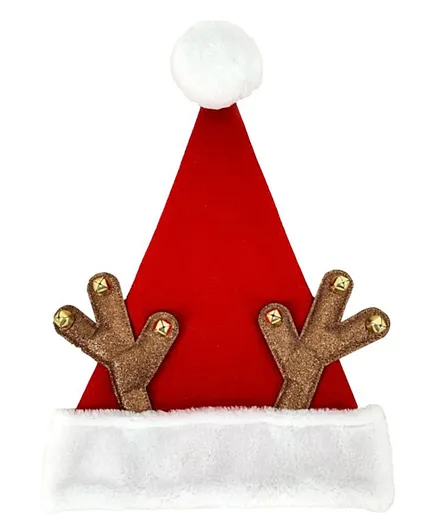 Party Magic Santa Hat With Antler - Red