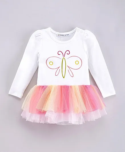 Mark & Mia Full Sleeves Frock Style Onesie Butterfly Print - White