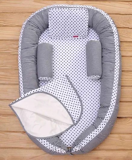 Babyhug Premium Baby Nest 4 Piece Gadda Set Polka Dots Print - Charcoal Grey