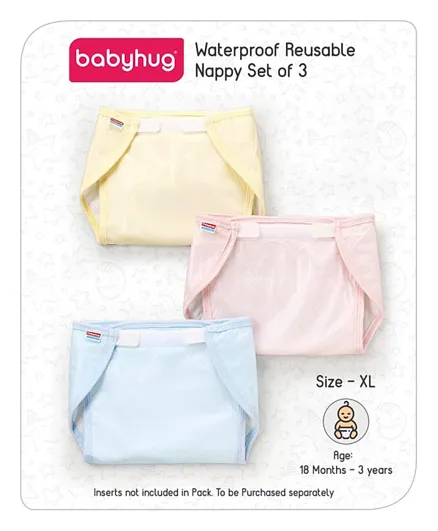 Babyhug Waterproof Nappy Extra Large Size Set of 3 - Yellow Pink Blue