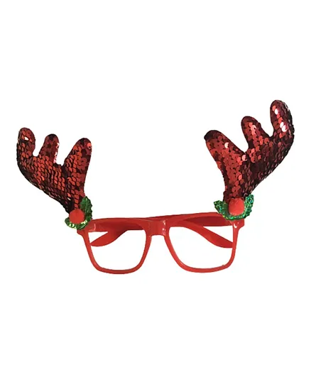 Merry Christmas  Sequin Reindeer Goggle Glasses Frame - Red