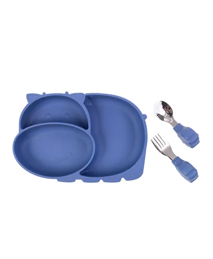 Amini Hippo Plate And Cutlery Set - Navy