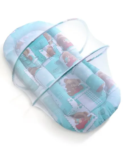 Babyhug Teddy Printed Cotton Baby Jumbo Bedding Set With Mosquito Net - Green