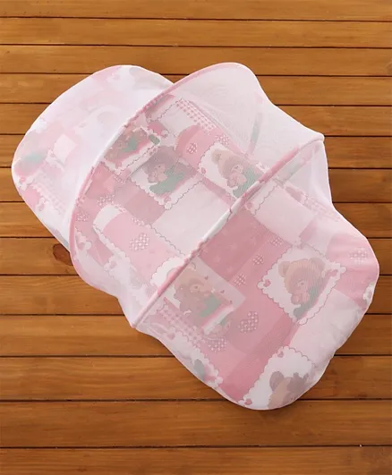 Babyhug Teddy Print Baby Cotton Jumbo Bedding Set With Mosquito Net - Pink