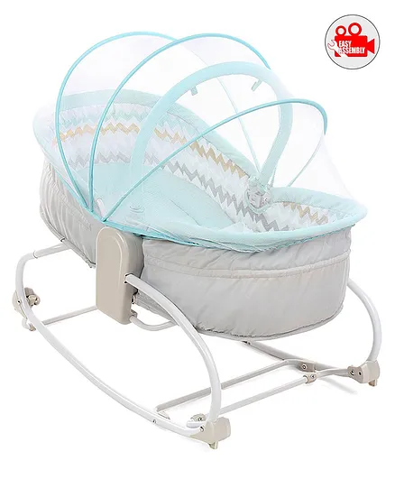 Babyhug Opal 3 in 1 Cosy Rocker with Sleeper and Mosquito Net - Blue