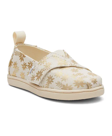 Toms Foil Floral Blooms Tiny Alp Espedrille Shoes - Beige
