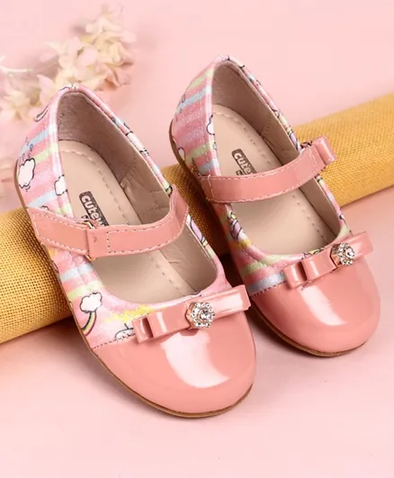 Cute Walk by Babyhug Belly Shoes Rainbow & Unicorn Print - Pink