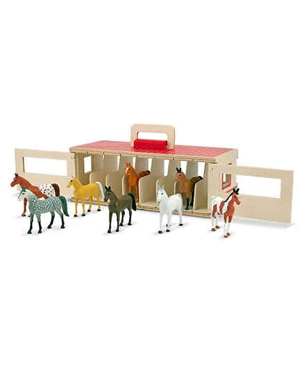 Melissa & Doug Wooden Take Along Show Horse Stable Play Set Pack of 8 - 31.1 cm
