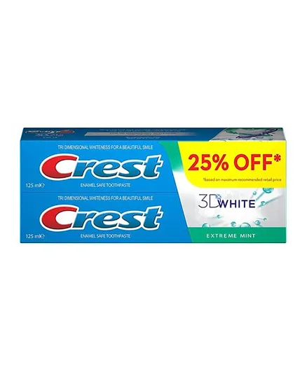 Crest 3D White Extreme Mint Toothpaste Dual Pack of 2 - 125ml Each