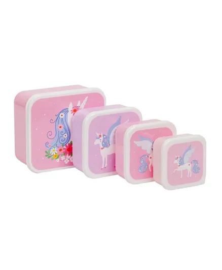 A Little Lovely Company Lunch & Snack Box Set Unicorn - Pack of 4