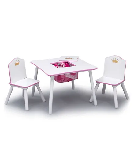 Delta Children Wooden Princess Crown Kids Chair Set and Table White and Pink - TT87384GN-1187