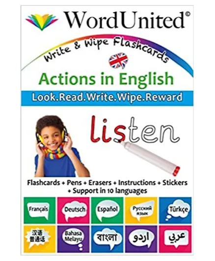 Word United Actions In English Write & Wipe Flash Cards - 58 Pages