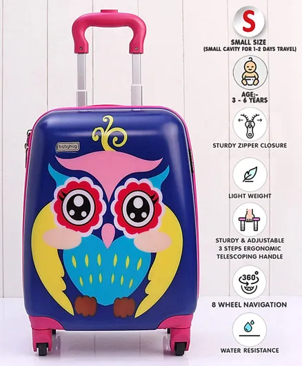 Babyhug Kids Waterproof Trolley Bag Owl Print - Blue