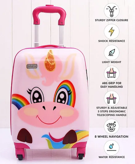 Babyhug Unicorn Waterproof Trolley Bag, Durable Travel Luggage for Kids 5-10 Years, 18' Adjustable Handle