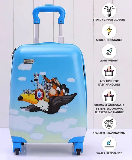 Babyhug Water-Resistant Kids Trolley Bag Bird Print - Blue