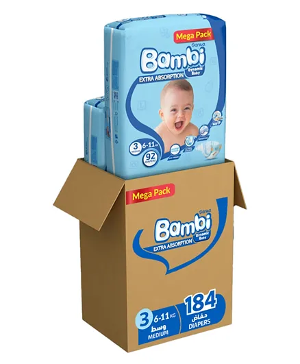 Sanita Bambi Extra Absorption Baby Diapers Mega Pack Size 3 - 92 Pieces each