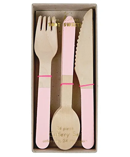 Meri Meri Soft Wooden Cutlery Set Pink - Pack of 24