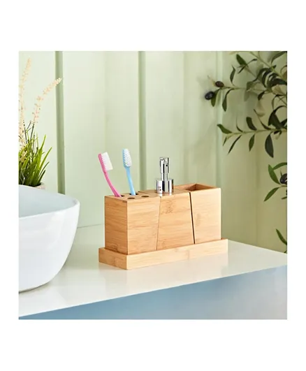 HomeBox Natura Bamboo Bathroom Accessories Set - 4 Pieces