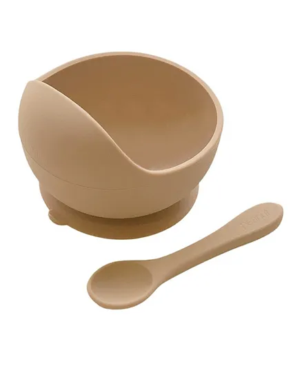 Peanut Silicone Suction Bowl & Spoon Set - Apricot