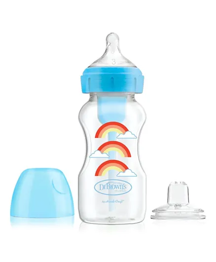 Dr. Brown's PP Wide Neck Options  Blue Rainbows Bottle with Sippy Spout - 270 ml