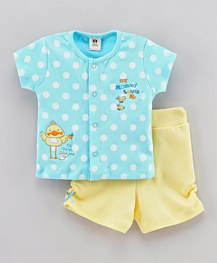ToffyHouse Short Sleeves Tee & Shorts Polka Dot Print - Blue Yellow