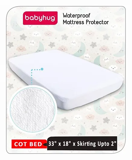 Babyhug Soft Terry Waterproof Mattress Protector Breathable Fitted Cover Sheet - White