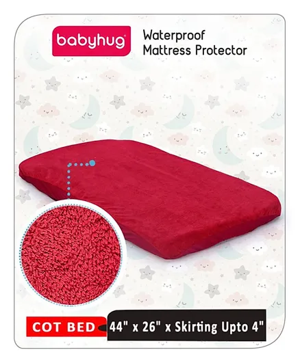Babyhug Soft Cotton Terry Waterproof Mattress Protector Breathable Fitted Cover Sheet - Maroon