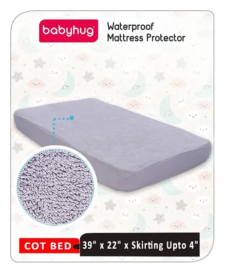 Babyhug Soft 100% Cotton Terry Waterproof Mattress Protector - Grey