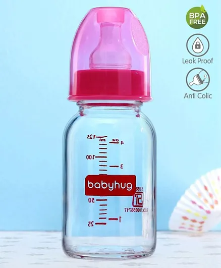 Babyhug Glass Feeding Bottle Pink - 125 ml